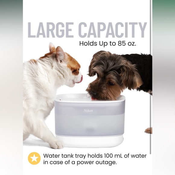 Veken Pet Water Fountain, 84oz/2.5L Automatic(NWT)white..dogs and cats - Picture 4 of 8